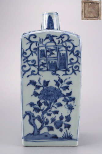 A Blue and White Floral Squared Vase