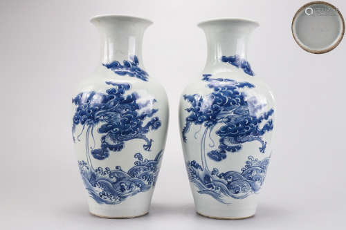 Matched Pair Dragon Bottle Vases