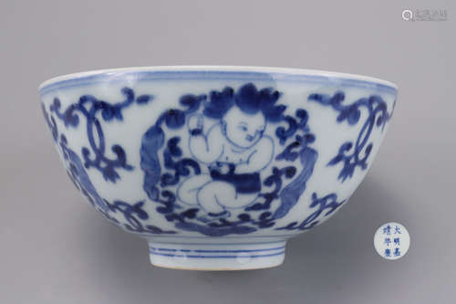 A Blue and White Kid and Lotus Bowl