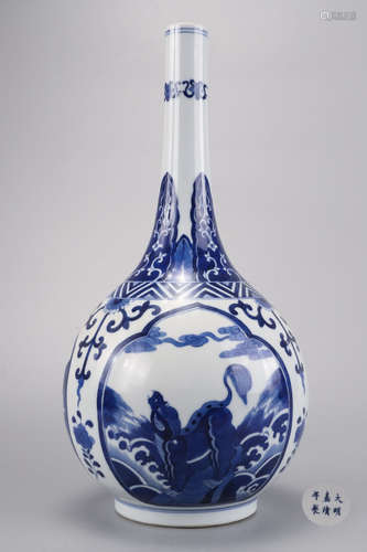 A Blue and White Mythical Beast Vase