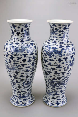 Matched Pair Dragon and Phoenix Vases