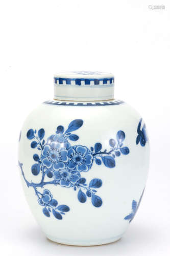 A Blue and White Floral Jar and Cover