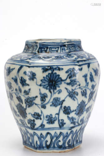 A Blue and White Lotus Scrolls Jar