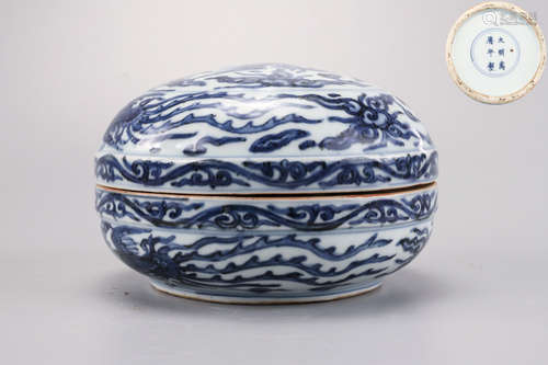 A Blue and White Phoenix Circular Box