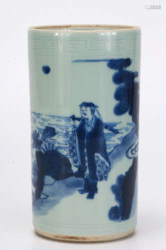 A Blue and White Figural Brush-pot