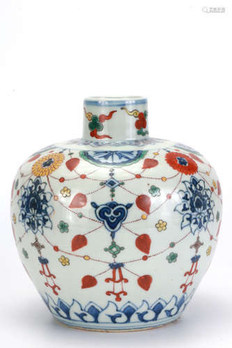 An Under Glaze Blue and Red Green Enameled Bottle Vase