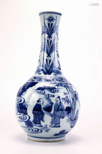 A Blue and White Figures Bottle Vase