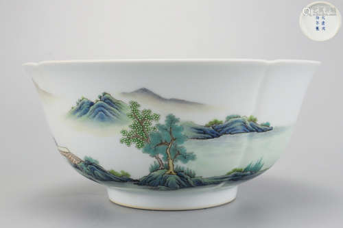 A Famille Rose Figures in Landscape Bowl