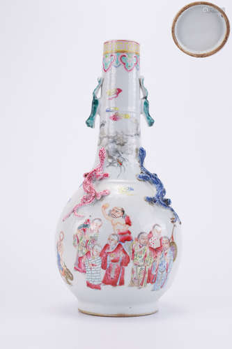 A Famille Rose Arhats Group Vase