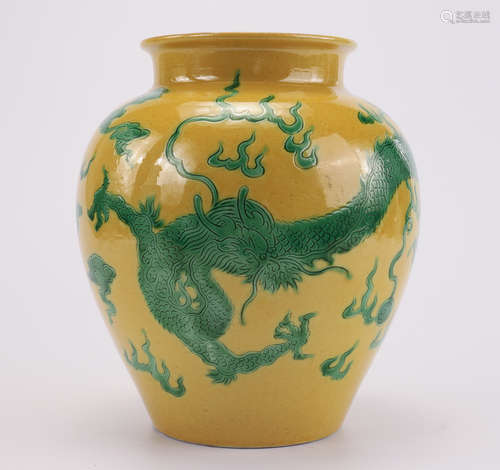 A Yellow Ground and Green Enameled Dragon Jar