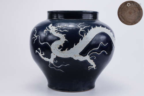 A Blue Ground Reverse Decorated Dragon Jar