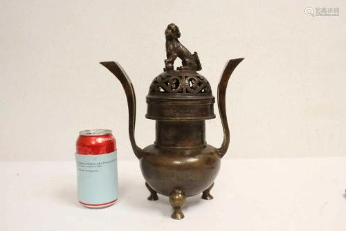 Chinese fancy bronze censer with qilin motif finial,