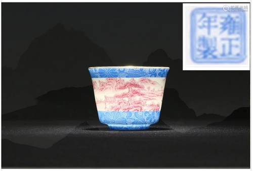 Qing Dynasty Yongzheng alum red grilled tea cup H5.…