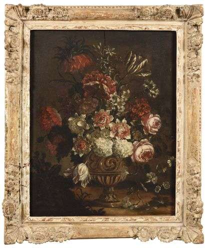 Attributed to Gaspar Pieter VERBRUGGHEN (1664 - 1730), active in Flanders Bouquet of flowers Canvas 73.5 x 47.5 cm Old restorations 18th century frame