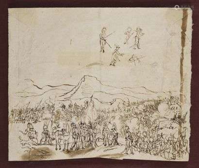 Early 19th century French School Battle Scene Pencil drawing and wash on paper 20.5 x 24.8 cm (at sight) Framed under glass (as is).