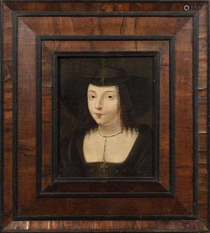 Attributed to Jean DUCAYER (active in France around 1635) Portrait of a lady with a hat Oak panel, parquet flooring 33 x 26 cm Missing and old restorations