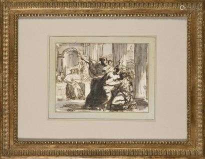 Attributed to Felice GIANI (1758-1823) Scene from ancient history Pen and brown ink, grey wash 16 x 21.5 cm