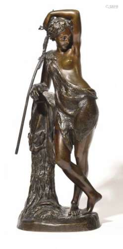 Bronze bacchante figure with a brown patina, with a recessed R.A. mark on the reverse. Signed Th. Gechter (on the base), for Jean François Theodore Gechter (1795-1844). H : 38 cm