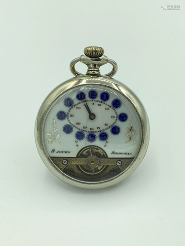 8 Day Hebdomas Silver Pocket Watch Visible Balance