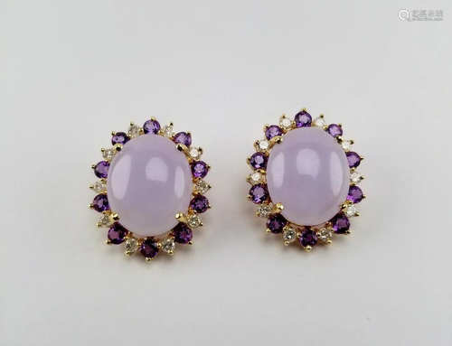 Lavender Jade, Amethyst & Diamond 14K Earrings