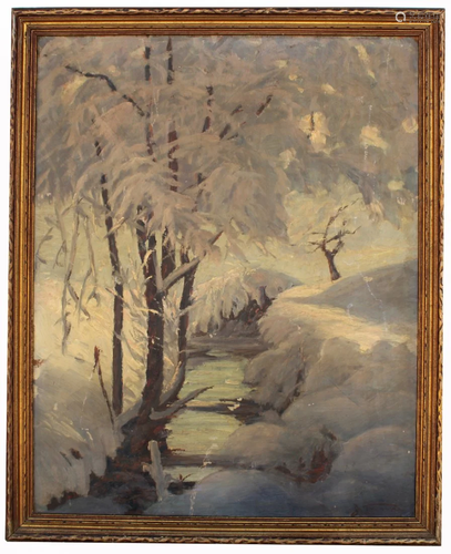 Signed, American School Winter Landscape Painting