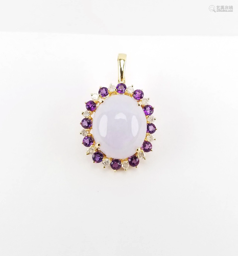 Lavender Jade, Amethyst & Diamond 14K Pendant