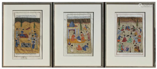 (3) Framed Antique Persian Manuscripts