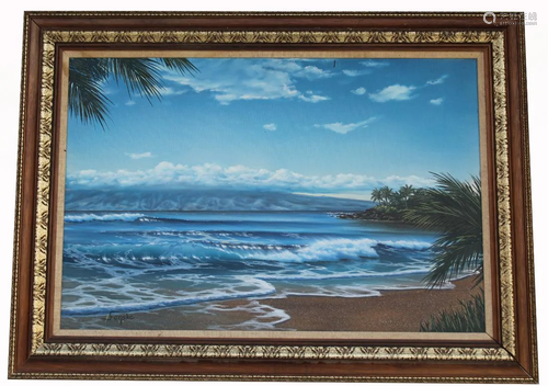 Fenske, Hawaiian Coastal Painting with Palm Tr…