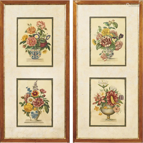 Four polychrome prints France, 19th century 125x60 …