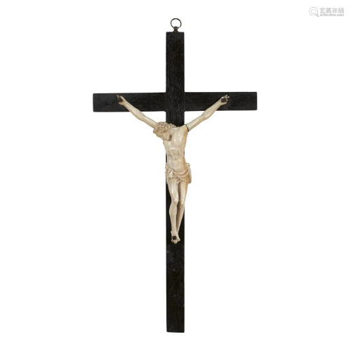 Wood crucifix with Christ in bone