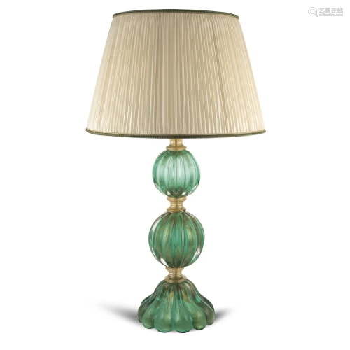 Green and gold Murano glass table lamp 20th centur…