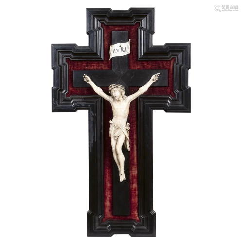 Wood crucifix with Christ in bone