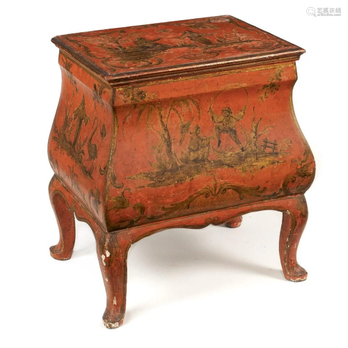 Red lacquered and gilt wood night stand