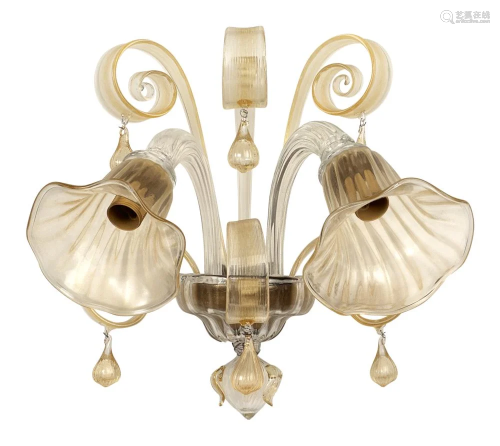 Transparent and golden glass applique Murano, 20th