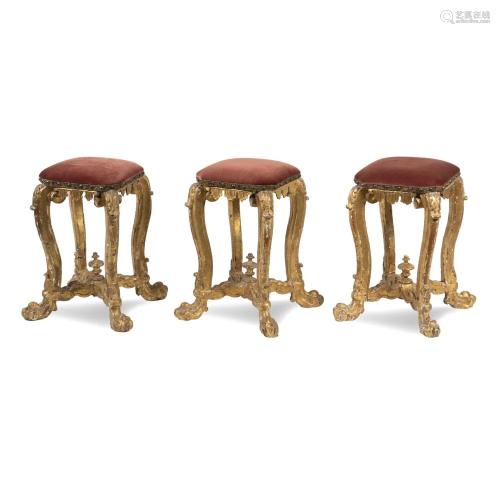 Three giltwood stools Rome, 18th century h. 55 cm.