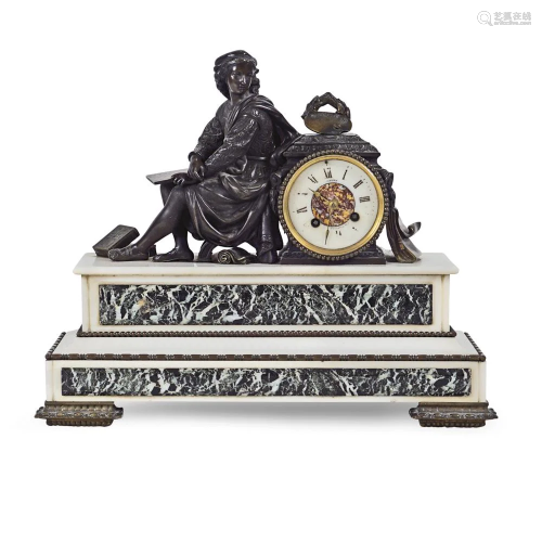 Bronze and marble mantel clock