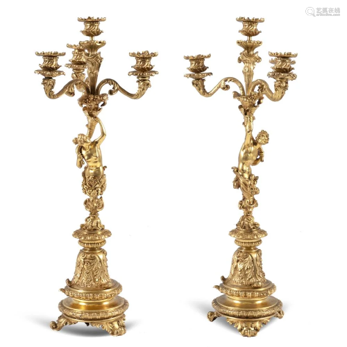 Pair of four lights gilt bronze candelabra France, 19th