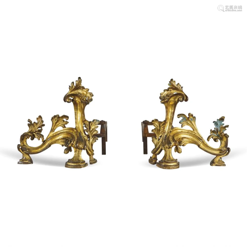A pair of gilt bronze andirons France, 18th-19th