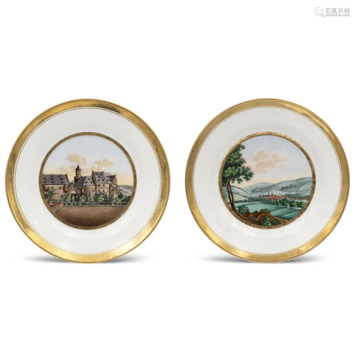 Pair of polychrome and golden porcelain plates