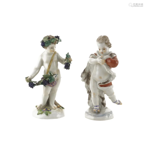 Meissen, two polychrome porcelain figures 20th century