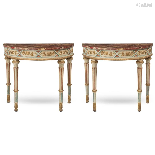 Pair of demilune consoles Italy, 19th-20th century