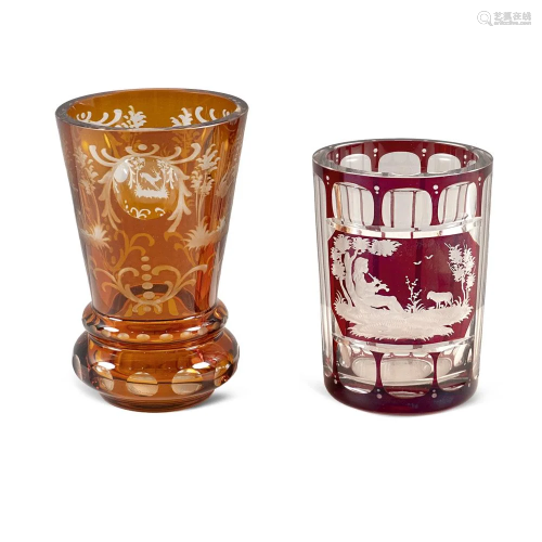 Two cut crystal glasses Bohemia, 19th-20th century h.