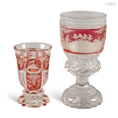 Two cut crystal glasses Bohemia, 19th-20th century h.