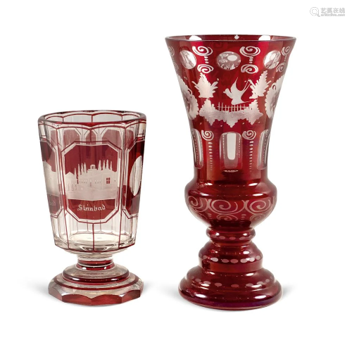 Two cut crystal glasses Bohemia, 19th-20th century h.