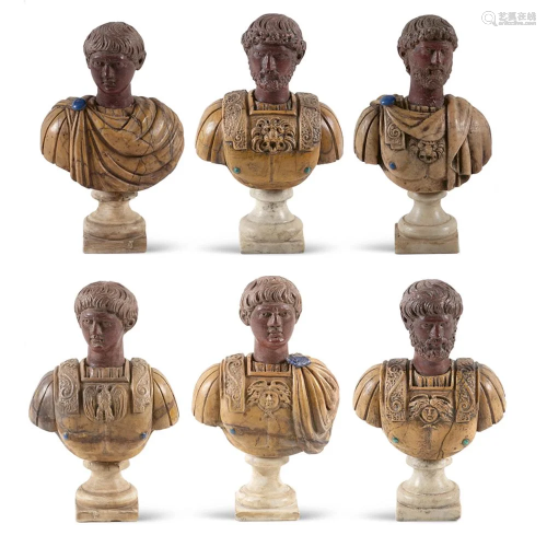 Group of polychrome marbles busts (6)