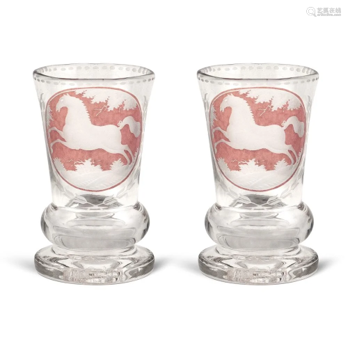 Two cut crystal glasses Bohemia, 19th-20th century h.