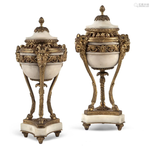 Pair of white marble and gilt bronze cassoletteS 1…