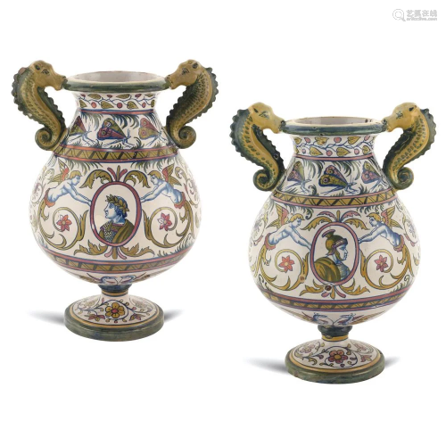 Pair of Gualdo Tadino majolica vases 20th century h.