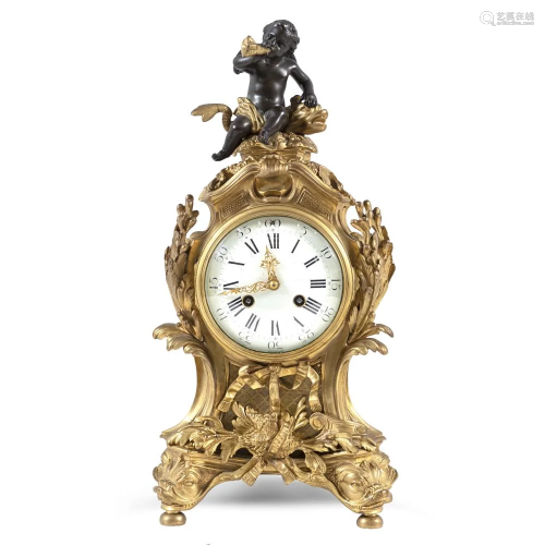 Burnished and golden bronze table clock