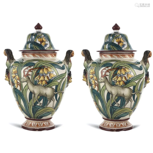 Pair of majolica baluster potiches Italy, early 20th